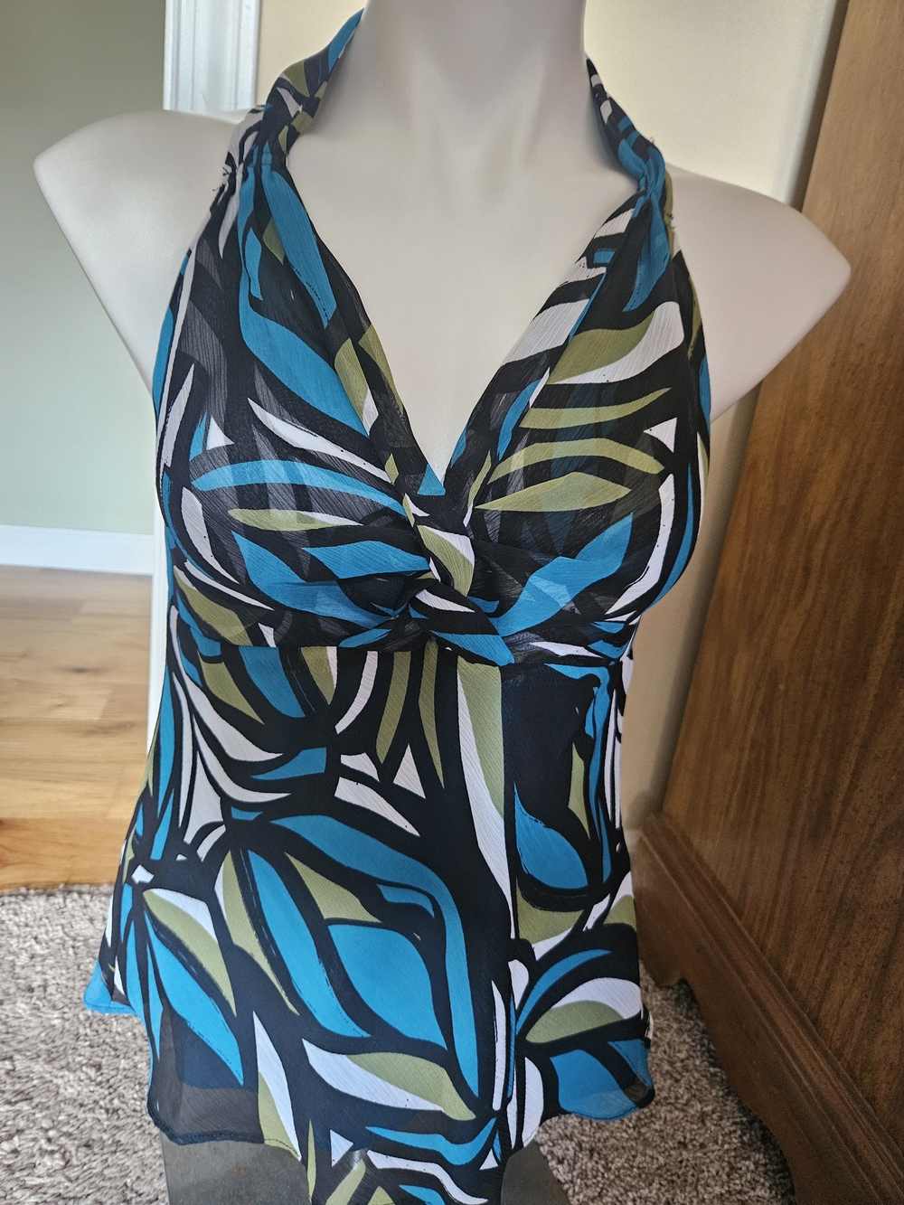 Worthington Blue, Olive & Black Twist-Front Halter Camisole